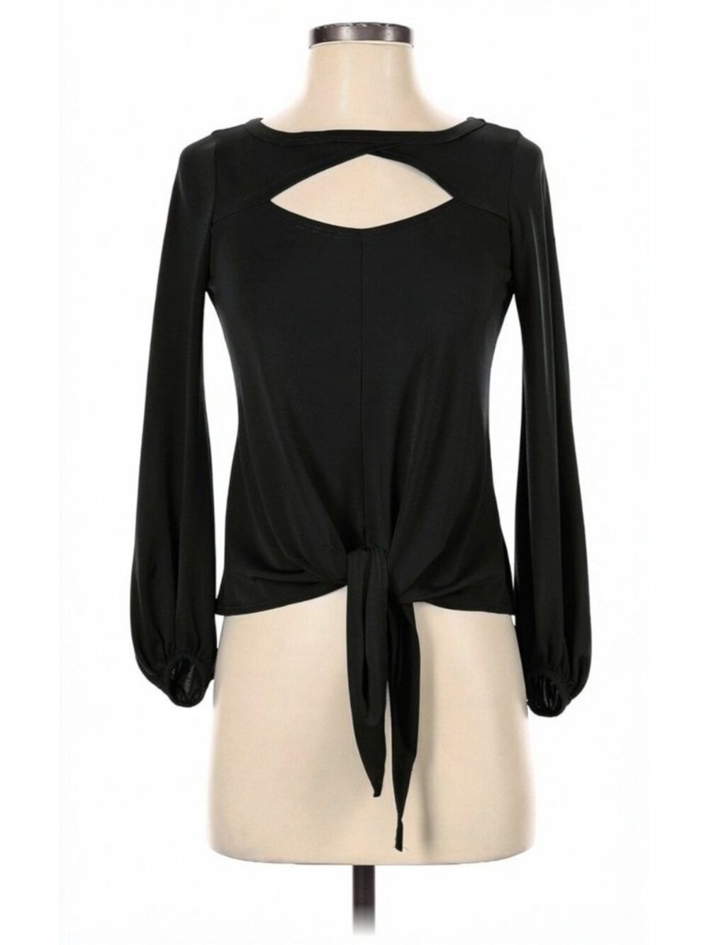 Boston Proper Black Cutout Waist Tie Balloon Sleeve Top Size XS Stretch‎ Shirt